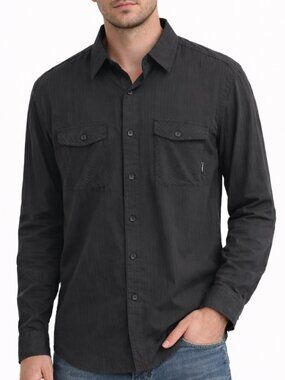 NWT One90One Men’s Black Textured Utility Button Up Shirt Size M
